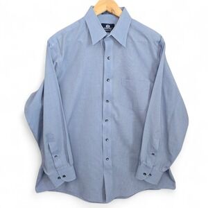 Stafford Dress Shirt Mens 16.5 32/33 Blue Button‎ Up Wrinke Free Broadcloth